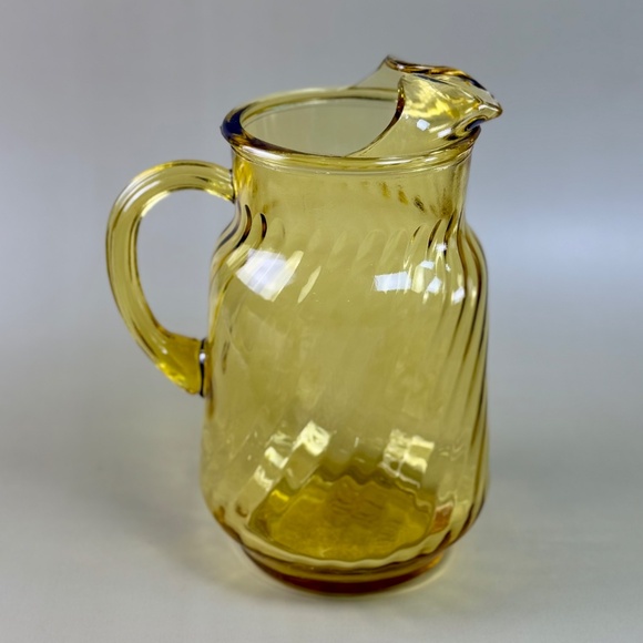 Vintage Amber Swirl Pressed Glass Pitcher | Ribbed Pattern | Mid-Century - Picture 2 of 7
